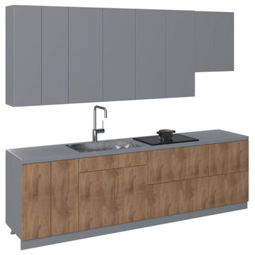 Kitchen Contemporary Collection Natural Teak & Gray Color Base Size 9.5Ft Wide