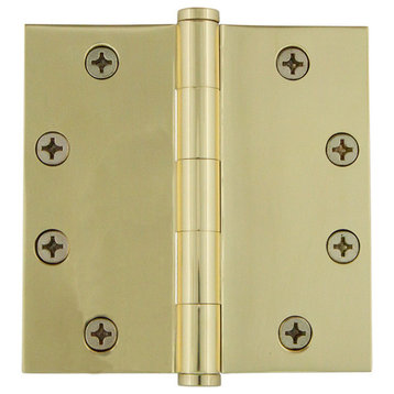 4.5" Button Tip Heavy Duty Hinge, Square Corners, Unlacquered Brass, 824302