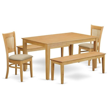 5-Piece Dining Room Set, Small Table And 2 Dining Chairs Plus 2 Wooden Benches