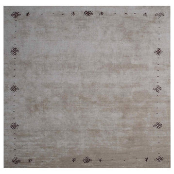 Hand Knotted Loom Silk Mix Area Rug Contemporary Beige