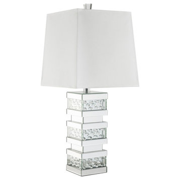 ACME Nysa Square Table Lamp in White Fabric and Mirrored
