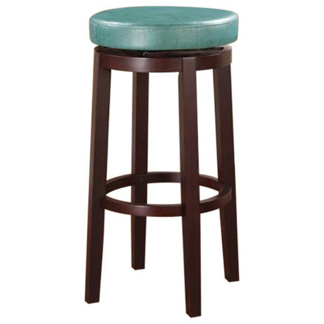 Linon Maya 29" Wood Faux Leather Swivel Bar Stool in Teal Blue