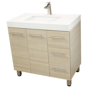Windbay 36" Free Standing Vanity, Tan, White Integrated Sink and Countertop