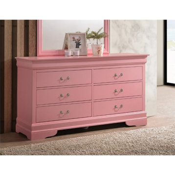 Glory Furniture Louis Phillipe 6 Drawer Dresser in Pink