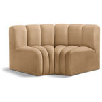 Meridian Furniture - Arc Velvet Upholstered 2-Pc. Inward Curved Modular Sectional, Camel - Give your living room or den the perfect blend of style and versatility with this Arc velvet fabric curved modula Sectionalr. Part of the Arc modular furniture collection, this chair comes upholstered in rich camel velvet fabric and features deep channel tufting that adds a touch of luxury while enhancing comfort and support. A seamless combination of form and function, this chair can be used with other Arc pieces to create a myriad of configurations in your well-curated room.