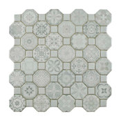 12.25"x12.25" Tesseract Ceramic Floor/Wall Tiles, Set of 13, White