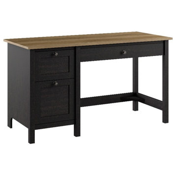 Pemberly Row 54W Computer Desk with Drawers in Vintage Black and Reclaimed Pine