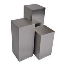 Cube Side End Tables Houzz Modern Selections Cube 3 Piece Pedestal Table Set Brushed Steel Side Tables And