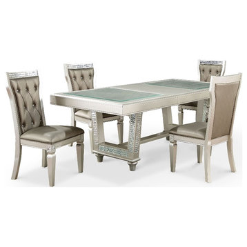 Furniture of America Melaj Wood 5pc Rectangle Dining Table Set in Champagne Gold