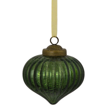 3" Green Crackle Glass Onion Christmas Ornament