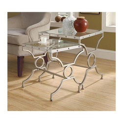 Monarch Specialties Nesting Table Set with Tempered Glass, Satin Silver, Set of - Side Tables And End Tables