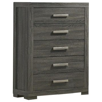 Weathered Gray Wood Bedroom Chest with 5 Drawers