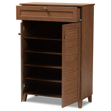 Aretha Walnut 5-Shelf Wood Shoe Storage Cabinet With Drawer