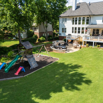 Family-Friendly Backyard with Deck, Fire Pit Patio & Play Area