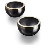 Serene Spaces Living - Serene Spaces Living Bronze Gold Rim Metal Bowls, Set of 2 - You'll love the contrast of the bronze and gold on these pretty bowls. The iron bowl itself has a beautiful, bronze finish; it is topped with an attached, shiny gold ring. These multi purpose metal bowls are great to use for table decor- makes a good coffee table bowl centerpiece or a decorative catch all bowl. Use them for an ikebana-inspired arrangement that allows one to see the entire bowl, including the gold ring. Add other coordinating containers and candleholders to your wedding or event tablescapes to complete the look. Functional and classy, these bowls can hold fruits, candy, keys, trinkets, jewellery and more making them great accessories for your home. Sold as a set of 2 or 12, each dish measures 3.25" Tall and 5.25" Diameter. Serene Spaces Living specializes in creating good quality accents that look great anywhere!