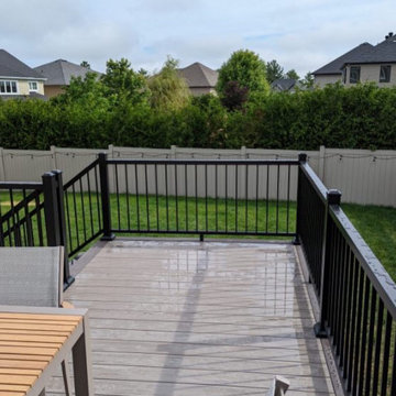Azek's Coastline ,Dark Hickory with Timbertech's IRX modern top railing system