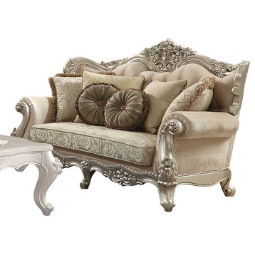 ACME Bently Loveseat with 5 Pillows, Fabric and Champagne