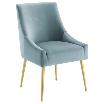 Discern Upholstered Performance Velvet Dining Chair, Light Blue
