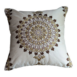 KH Window Fashions, Inc. - Embroidered Medallion Pillow, Brown, 18"x18", Without Insert - Decorative Pillows