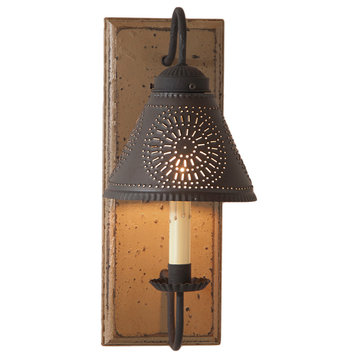 Crestwood Wall Sconce in Pearwood With Kettle Black Finish Shade 15 Inches