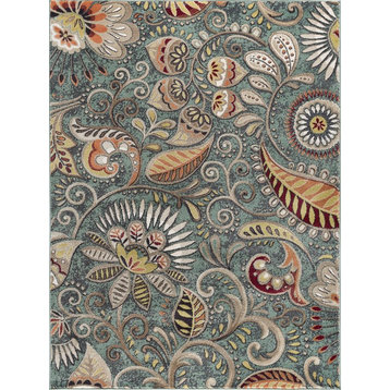 Giselle Transitional Floral Area Rug, Seafoam, 7'10'' X 10'3''