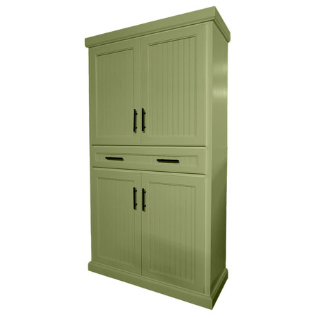 Extra Wide Coastal Kitchen Pantry Cabinet, Summer Sage