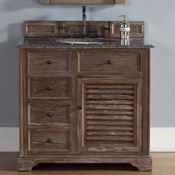 36 inch Bathroom Vanity in Driftwood Finish, Tropical Brown Granite Top - Bathroom Vanities And Sink Consoles