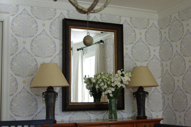 Inspiration for a mid-sized transitional kitchen/dining room combo remodel in Boston with gray walls