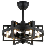 Oaks Aura - 18” Industrial Reversible Blades Ceiling Fan with Lights and Remote, Black - Equipped with a unique shape design. With a modern or artistic look, this ceiling fan adds an artistic ambience to the interior. 6 bulbs provide ample illumination. The fan blades are securely fastened inside to ensure safety when in use. Combining practicality and aesthetics, it brings a unique decorative touch to the interior space.