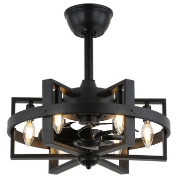 18” Industrial Reversible Blades Ceiling Fan with Lights and Remote, Black