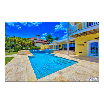 Bennett Nokomis, FL Custom Court Yard Swimming Pool & Spa With Raise Beach Area.