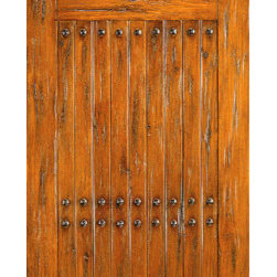 Prehung, Round Top Carved Panel Plank Entry Door, Knotty Alder - Front Doors