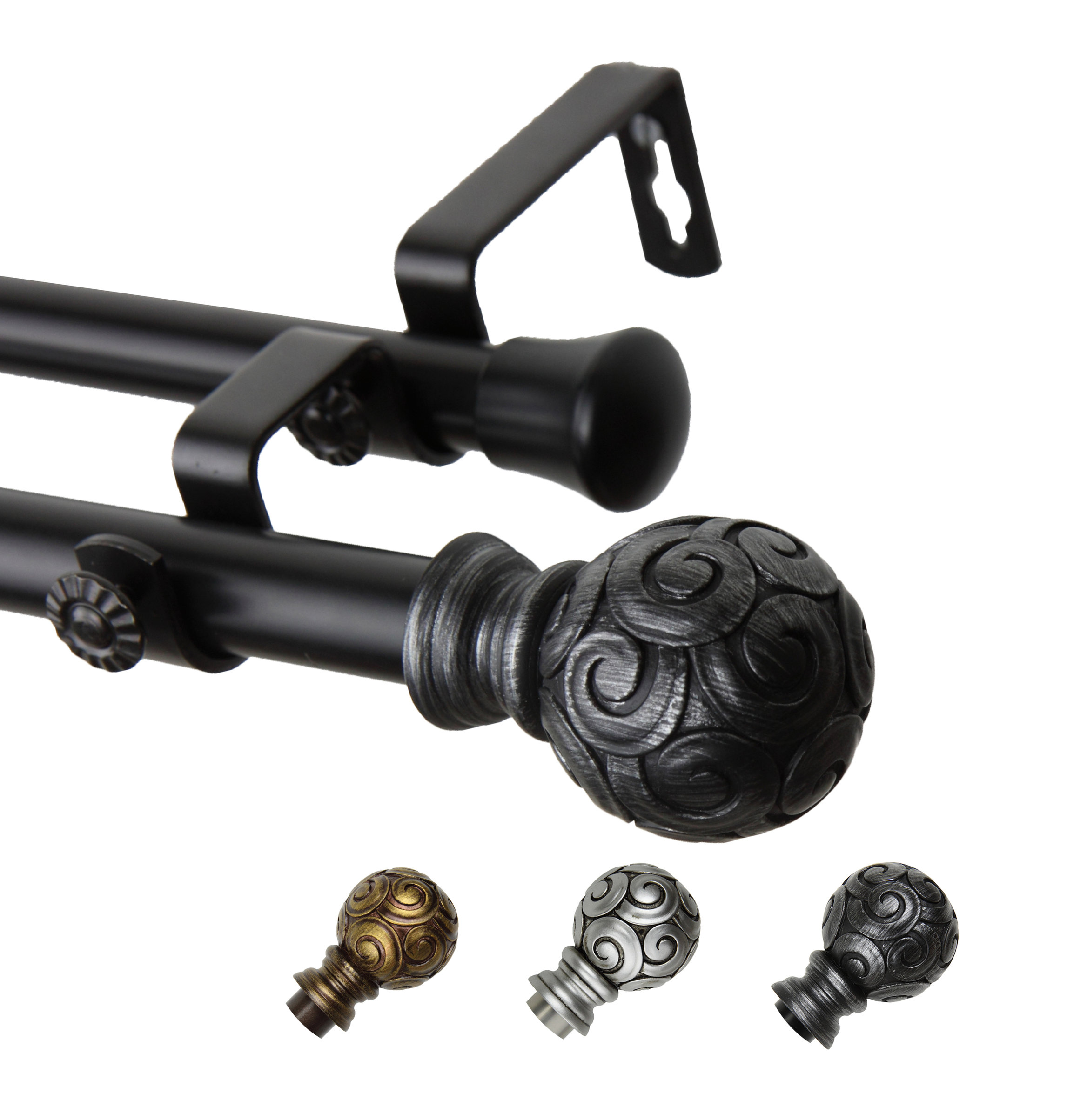 Allana 13/16" Diameter Double Curtain Rod, 66-120" - Traditional