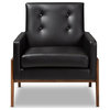Perris Mid-Century Modern Black Faux Leather Upholstered Walnut Wood Lounge...
