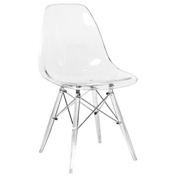 LeisureMod Dover Molded Dining Side Chair With Acrylic Base, Clear