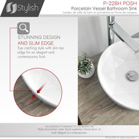 STYLISH Porcelain Round 15-3/4-inches Vessel Ceramic Bathroom Sink White