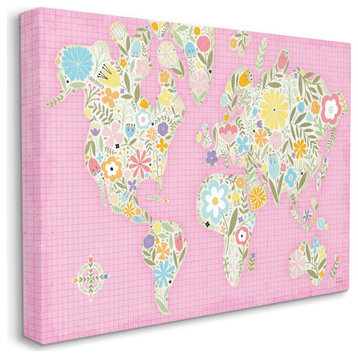 Fun Floral Girl Pink Pastel Children's World Map ,1pc, each 30 x 40