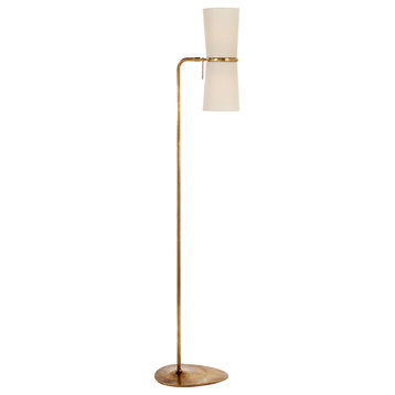 Clarkson Floor Lamp in Hand-Rubbed Antique Brass with Linen Shades