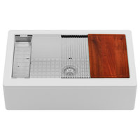 Karran 34" Quartz Farmhouse Single Bowl Workstation Kitchen Sink, White