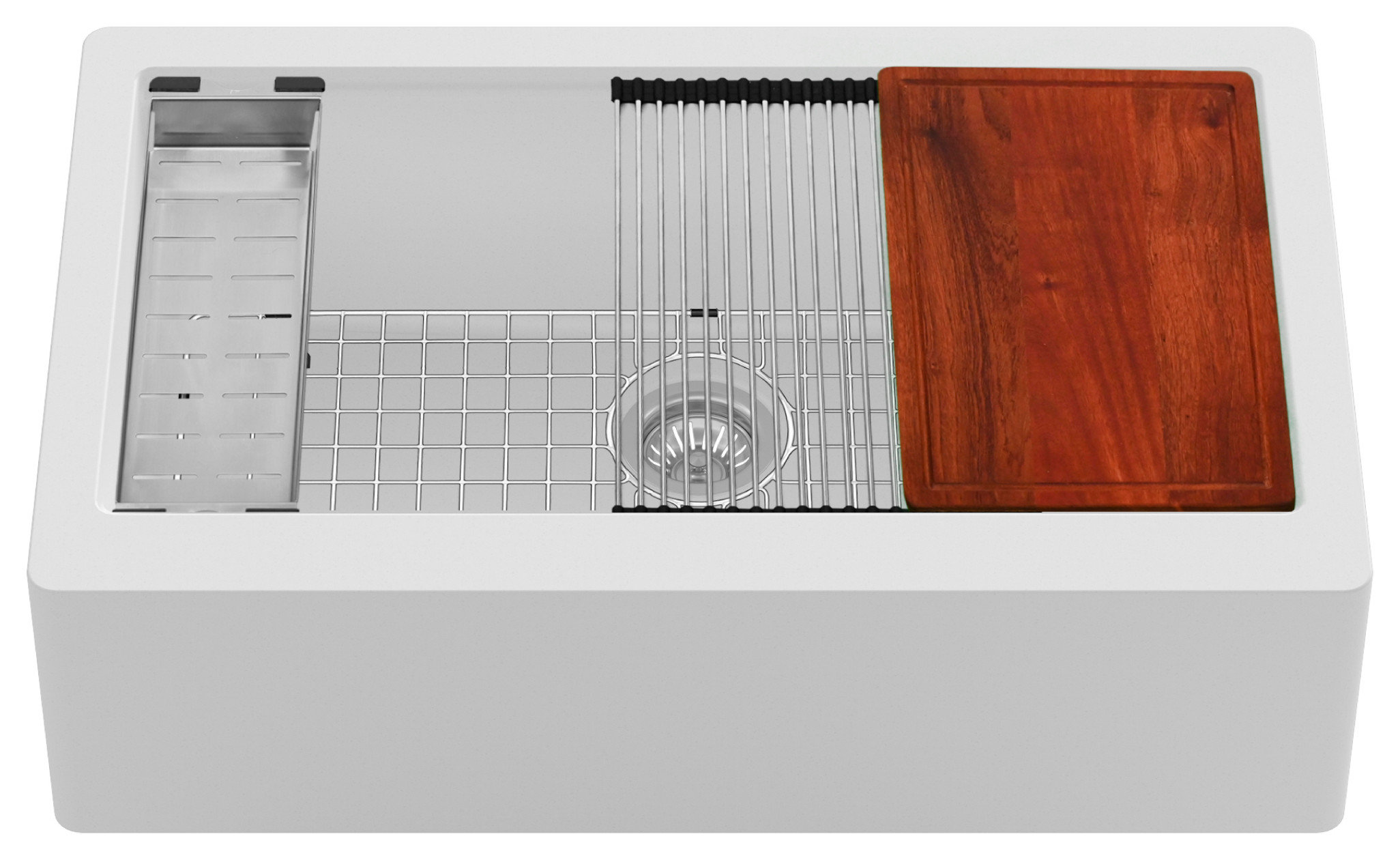 Karran 34" Quartz Farmhouse Single Bowl Workstation Kitchen Sink, White