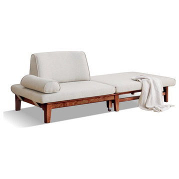 North American Oak Solid Wood Sitting-Bed Foldable Sofa, Walnut Sofa Bed 42.9x34.6x34.1" (109x88x86.5сm) Gritty White