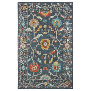 Zavier Floral Tribal Blue/Gold Hand Tufted Wool Area Rug, 10'x13'