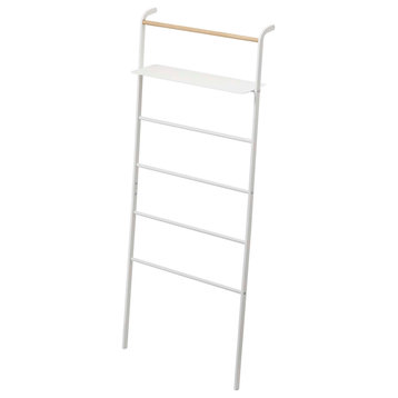 Leaning Ladder Rack With Shelf, Steel, Holds 33 lbs, White