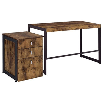 Pemberly Row 2-piece Wood Rectangular Writing Desk Set in Antique Nutmeg