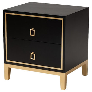 Baxton Studio Donald Black Finished Wood and Gold Metal 2-Drawer End Table
