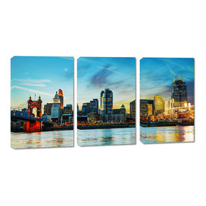 Cincinnati Ohio Skyline Canvas Print 3 Panel Split Triptych Wall Art Contemporary Prints And Posters By Canvas Quest