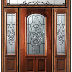 Prehung Sidelights-Transom Door 80 Wood Mahogany Brazos Arch Lite - Front Doors