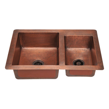 Offset Double Bowl Copper Sink