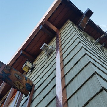 Copper Angle Face Gutter. 5 Inch with 2x3 Smooth Downspouts. Manhattan Beach