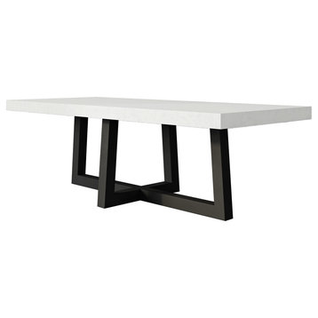 Torre Rectangle Concrete Dining Table, White-Linen